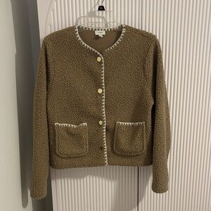 J. Crew Sherpa blanket-stitch jacket